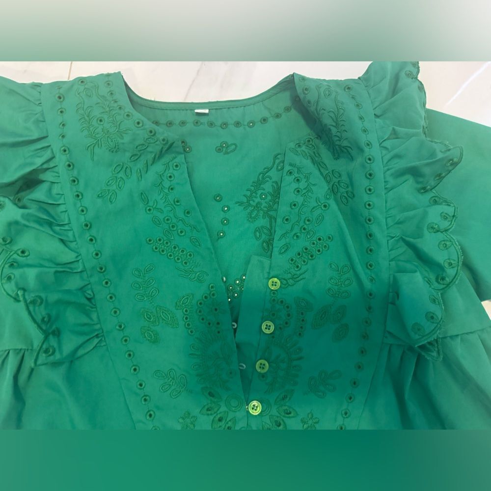 SHEIN Green Ruffled oversized Dress#1 - Picture 7 of 11